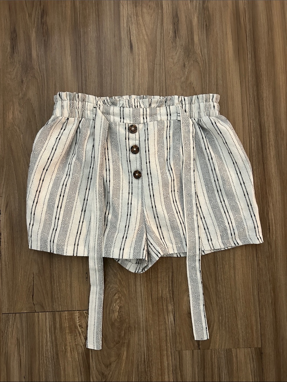 Sienna Sky White and Black Striped Paperbag Waist Shorts